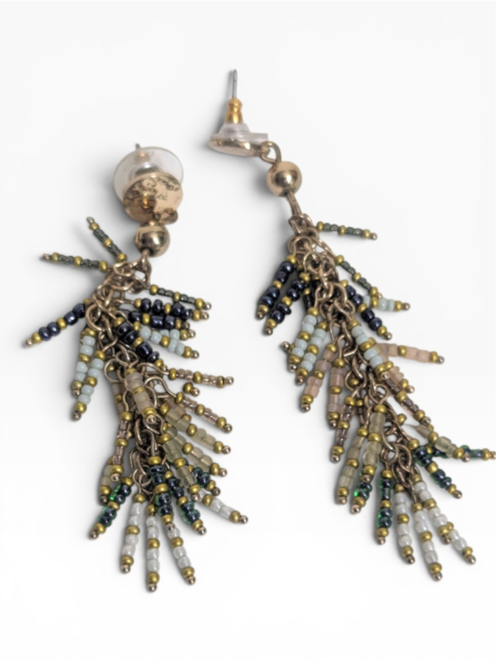Set of 5 Pair Earrings Rocksbox Purple Gold Tassel Beaded Drop - Picture 5 of 6